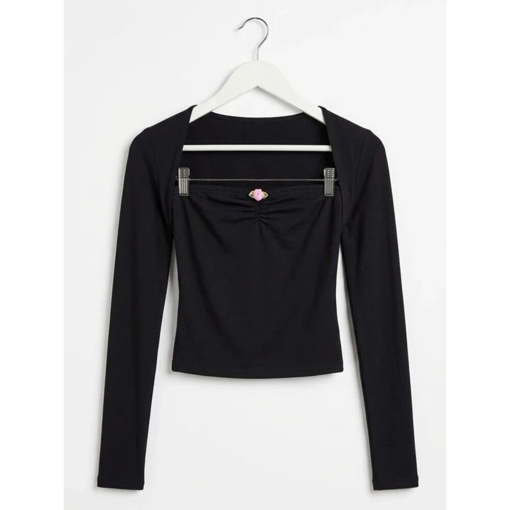 Fashion Nova Layered Long-Sleeve Rosette Top - Black